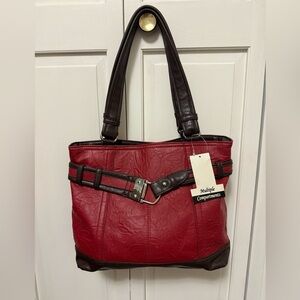 NWT Versona Accessories Brick Red Brown Faux Leather Shoulder Bag Multiple Comp.